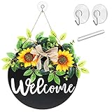 Willkommensschild rustikale Haustür Dekor Sonnenblume Willkommen Hängeschild Willkommen Bauernhaus Veranda Dekoration für Frühling Sommer Restaurant Zuhause Outdoor (Schwarz, Sonnenblume, 30,5 cm)
