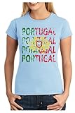 OM3® - Portugal - Damen T-Shirt - Lisboa Fussball World Cup Soccer Fanshirt Sport Trikot, XXL, hellb
