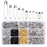 Naapesi 700 Stück Stahl Sicherheitsnadeln, Rostbeständig Sicherheitsnadeln, Metall Sicherheitsnadeln, Sicherheitsnadeln mit Aufbewahrungsbox für Kleidung, Schmuck, Kunst, DIY, Gold Silber Schw