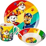 alles-meine.de GmbH 3 TLG. Kindergeschirr - Porzellan / Keramik - Paw Patrol - Hunde - Trinktasse + Teller + Müslischale - Geschirrset - Frühstücksset für Kinder - Jungen M