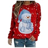 Geilisungren Damen Weihnachts Tshirt Sweatshirt Teenager Mädchen Vintage Weihnachtspullover Damen Lustig 3D Weihnachten Langarmshirt Rundhals Weihnachtspulli Shirt Xmas Pulli Top Christmas Sw