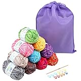 LIHAO 500g Wolle Zum Häkeln 10x50g Häkelgarn mit Zubehör, Aufbewahrungsbeutel Handstrickgarn für Stricken und Kunsthandwerk - 10 Farb
