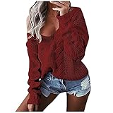 Kobay Women's Long Sleeve Autumn Winter Coat Casual Tops Elegant Sweatshirts Shirt Fashions Lady V-Neck Sweater Casual Solid Loose Long Sleeve Tops Slim Fit Pullover(Wein, S)