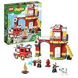 LEGO 10903 DUPLO Feuerwehrwache mit Feuerwehrauto und Feuerwehrmann-Figuren, Motorikspielzeug, Feuerwehr Spielzeug für Kleinkinder, Licht & G