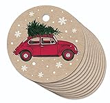 12 ANHÄNGER zu Weihnachten in Kraftpapier/Auto mit Weihnachtsbaum/Hängeetiketten Geschenkanhänger Papieranhänger Hangtag Etiketten Gastgeschenke Hochzeit Selbstg