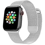 Milanese Metallic Uhrenarmband kompatibel mit Apple Watch Band 44mm 42mm, Magnetisch Verstellbares Edelstahl Mesh Ersatzarmband für iWatch Series 6 5 4 3 2 1 SE, Silb