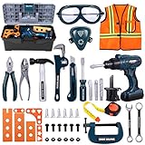 iBaseToy Werkzeugkoffer Kinder - 45 PCS Kinder Werkzeug mit Akkuschrauber, Kinder Bohrmaschine Spielzeug, Werkzeug Box Werkzeug Set Kinderspielzeug Rollenspiele Werkzeug für Kinder ab 3 J