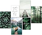 artpin® Moderne Poster Set Natur- Bilder Wohnzimmer Deko Schlafzimmer - Wanddeko Ohne Bilderrahmen Collagen - Wald Holz Grün 4x A3 | 2x A4 - W8