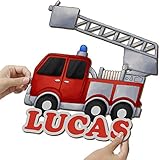 Elbeffekt Feuerwehr Wandlampe aus Holz - personalisierbares Geschenk - Geburtsgeschenk Jungen personalisierte Geschenke Jungen - Feuerwehr Geschenk aus E