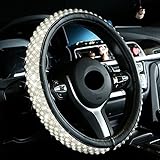 Lenkradbezug Glitzer, Lenkradhülle Lenkradbezug Leder, Auto Lenkradbezug Damen Ball Massage Anti Rutsch, Bling Bling Auto Zubehör Lenkrad Glitzer Bezug, Auto Accessoires Innenraum Universal (Weiß)