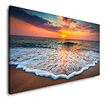 Paul Sinus Art Strände und Sonnenuntergang 120x 60cm Panorama Leinwand Bild XXL Format Wandbilder Wohnzimmer Wohnung Deko Kunstdruck