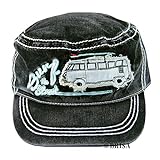 BRISA VW Collection - Volkswagen Retro/Vintage Baseball-Cap-Military-Kappe-Mütze-Cappy Snapback mit T1 Bulli Bus Motiv, VW-Fan-Souvenir/Geschenk-Idee (Schwarz)