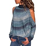 SALEBLOUSE Damen Cold Shoulder African Print Boho Bluse Tunika Tops Rollkragen Loose Fit Sweatshirt Mäntel Pullover Frauen Sexy Casual Weicher Komfort Baggy Basic Shirt Outwear Pullover für den Herb