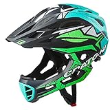 Cratoni C-Maniac Pro Fahrradhelm Downhill BMX Fullfacehelm Kinnbügel Mountainbikehelm (schwarz-grün-türkis, S-M (52-56 cm))