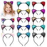 14Pcs Katzenohren Stirnband Glitter Pailletten Haarreif Mädchen Haarreifen Glitzer Katzenohren für Frauen Mädchen Täglich tragen und Party Dek