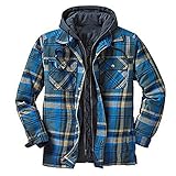 Detrade Herren Karohemd Winter Thermohemd Kapuzenhemd Herbst Hemdjacke Dünner Gesteppte Gefütterte Leichte Freizeitjacke Schützendem Holzfällerhemd Kariertes Arbeitshemd (#01-Blau, XL)