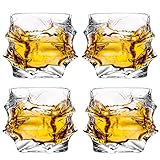 GLASKEY Whisky Gläser, 310ml Bleifrei Kristall Tumbler 4er Set, Whiskey Glas für Cocktail Rum Wodka Scotch Gin Cognac Wasser Spü