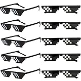 FSMILING 10 Pack Thug Life Brille, Pixel Mosaik Gamer Mlg Party Sonnenbrille,Coole 8 Bit Pixelated Lustige Brillen Für Erwachsene,Schw