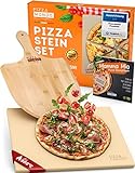 Pizza Mondo® Pizzastein für Backofen, Grill & Gasgrill (inkl. Pizzaheber & Rezeptbuch) Original Pizza Stein-ofen Erlebnis Dank Bester Qualität - Backstein Eckig 1,5