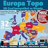 ★EUROPA Karte Topo Höhenlinien 32GB micro SD Karte -Outdoor Topo Karte - Europakarte kompatibel zu Garmin Navigation - Zum Wandern, Geocachen, Bergsteigen, R