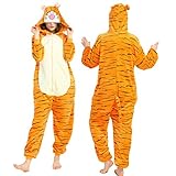 ZJXSNEH Einteiler Für Erwachsene Tier-Pyjama Unisex Halloween Cosplay Kostüm Loungewear Orange Tig
