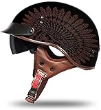 Erwachsener Open-Face-Motorradhelm Retro-Motorrad-Halbhelm mit Brille,Schnellverschluss ECE-zugelassener klassischer halboffener Helm für Männer und Frauen Cruiser Chopper Moped S