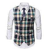 ZYYM Herren Anzug Weste Slim Fit Anzugweste V-Ausschnitt Weste Business Vintage Kariert Business Formelle Männer Suit Smoking Sakko Weste Hochzeit Party Festlich Feierlich Elegant Mens W