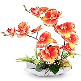RERXN Dekorative echte Berührung gefälschte Orchidee Bonsai künstliche Blumen mit Imitation Porzellan Blumentöpfe Phalaenopsis Blumenarrangements für Home Decoration (Orange Red)