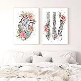 Wandkunst Abstrakte Aquarell Anatomie Blumen Herz WirbelsäUle Leinwand Malerei Poster Und Drucke Bilder Arzt Klinisches Dekor 30x50cmx2 R
