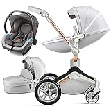 Hot Mom 3in1 360° Rotation Kinderwagen Kombikinderwagen Buggy mit Babywanne & Sportsitz, inklusive Babyschalen-Adapter, Aluminium Rahmen (Grau 3in1)