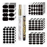 DZSEE® Tafeletiketten Selbstklebend 2x Löschbar Kreidemarker, Etiketten Selbstklebend für Gläser, Tafel Aufkleber, Universal-Aufkleber für Küche Gewürzgläser, Marmeladen, F