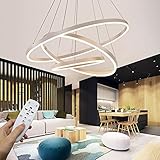 Moderne LED-Pendelleuchte, 3-Ringe-Kollektion, weiße Farbe, verstellbarer Hängeleuchter, moderne Deckenleuchte, dimmbar, 2700K - 6500K, mit Fernbedienung - 78W