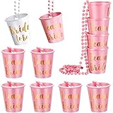 12 Stücke Braut Kunststoff Perlen Braut Schnapsglas Halskette Goldfolie für Junggesellenabschied Braut Party Halsketten (Weiß und Pink)