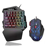 Roebii Gaming Tastatur und Maus Combo Adapter für Xbox One, PS4, PS3, Switch, Windows PC, 35 Tasten Einhandbedienung Blau LED Hintergrundbeleuchtung Mechanische Tastatur Makro D