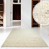 Hand-Web-Teppich | Reine Schur-Wolle im Skandinavischen Design | Wohnzimmer Esszimmer Schlafzimmer Flur Läufer | Grau Beige (Sand - 90 x 160 cm)