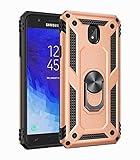 Jtailhne Kompatibel mit Hülle Samsung Galaxy J3 Star, 360° Drehbarer Ring Stoßfestes Schutzhülle mit Kickstand Kompatibel Magnetische Auto Mount Gold, 2X Panzerglas S