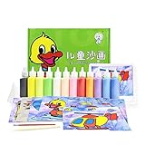 Berry President 12 Packungen Sandmalkarten Kunst Kinder Malerei DIY Papier Bastelset mit 12 Flaschen funkelndem Glitzer farbigen Sand für Kinder (Grün)