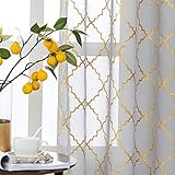 Kotile Graue Netzvorhänge für Schlafzimmer – metallisch-goldene Folie, marokkanischer Fliesendruck, Voile-Vorhänge, 183.9 cm lang, weiche Haptik, 2 Paneele, Goldg