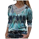 MRULIC Damen Pullover Blusen Langarmshirt Drucken Tie-Dye Bluse Tops LäSsiges Loses T-Shirt Top FrüHling Oberteile Blusen Frauen Langarm Shirts(A8 Blau,M)