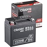 CranQ 12V 10Ah 180A AGM-Batterie YTX12-BS Motorradbatterie rüttelfest Roller Starterbatterie leistungsstark, wartung