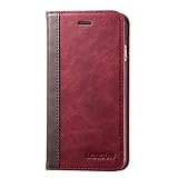 LENSUN iPhone 6 Plus Hülle, iPhone 6s Plus Echtleder Handyhülle Leder Handytasche mit Kartenfach Flip Case Lederhülle für iPhone 6 Plus/6s Plus (5,5“) - Wein Rot (6P-FG-WR)