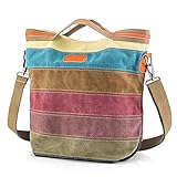 SNUG STAR Handtasche Damen,Canvas Tasche Damentasche Multi-Color-Striped Umhängetasche Damen Groß Schultasche Canvas Shopper Tasch Muttertag Geschenk Hobo Bag (A stylen)