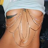 Sethain Mode Body Chain Gold Geschichteten Sparkly Strass Ketten Nach oben Night Club Vielschichtig Bikini Gürtel KarosserieZubehör Schmuck für Frauen und M