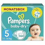 Pampers Windeln Größe 5 (11-16kg) Baby-Dry, Junior, 144 Stück, MONATSBOX, bis zu 12 Stunden R