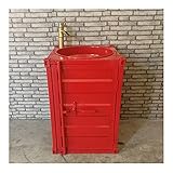 Industrie Stil Sockel Waschbecken Mit Unterschrank, Retro Standwaschbecken, Schmiedeeisernes Waschtischunterschrank Mit Heißer Und Kalter Wasserhahn- Und Abflussk(Color:Rotes Säulenwaschbecken-Set)