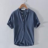 RANRANJJ Im chinesischen Stil Literatur und Kunst Stehkragen New Baumwolle Kurzarm T-Shirt lose Retro Distressed Wrinkled Leinen T-Shirt Jugend (Größe: M, L, XL, XXL, XXXL)
