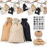 KATELUO 24 Stücke Adventskalender Stoffbeutel mit 24 Adventszahlen Aufkleber, Weihnachtskalender, DIY Festival Geschenksäckchen,Jutesäckchen B