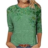Masrin Damenoberteile Frühling Sommer Landschaft Pullover Motiv 3D Fantasy Gedrucktes T-Shirt Lässig Mittellange 3/4 Ärmel O-Ausschnitt Lose Tunika Bluse(M,Grün)