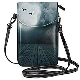 Women Small Cell Phone Purse Crossbody,Danger Night With Cloudy Full Moon And Bats Birds In The Dark Haunted L