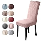 Stuhlhussen 4 Stück Universal Stretch Stuhlhussen Moderne Jacquard Husse Abnehmbare Stuhlbezug Abdeckung Esszimmer überzug Bi-Elastic Spannbezug,für Bankett Deko und Hochzeit Partys (Pink, 4 Stück)